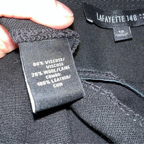 Lafayette 148 New York Black Tunic Top Woven Leather + Beading Details - Picture 8 of 12